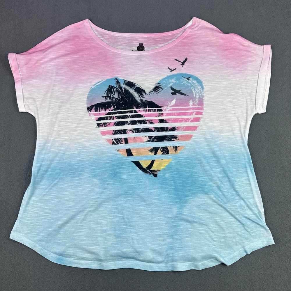 Jerry Leigh Junior's XXL Tropical Beach Heart ombre Scoop Neck Tee Pre-owned